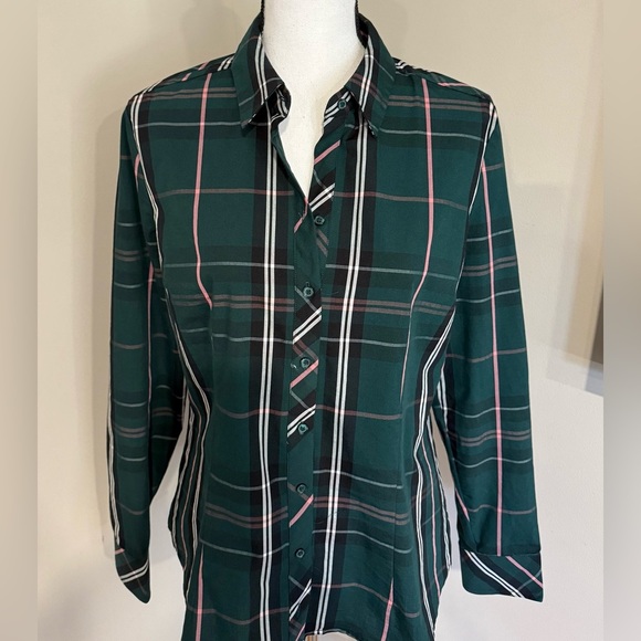 New York & Company Tops - 7th Avenue New York & Company long Sleeve Green Plaid Blouse